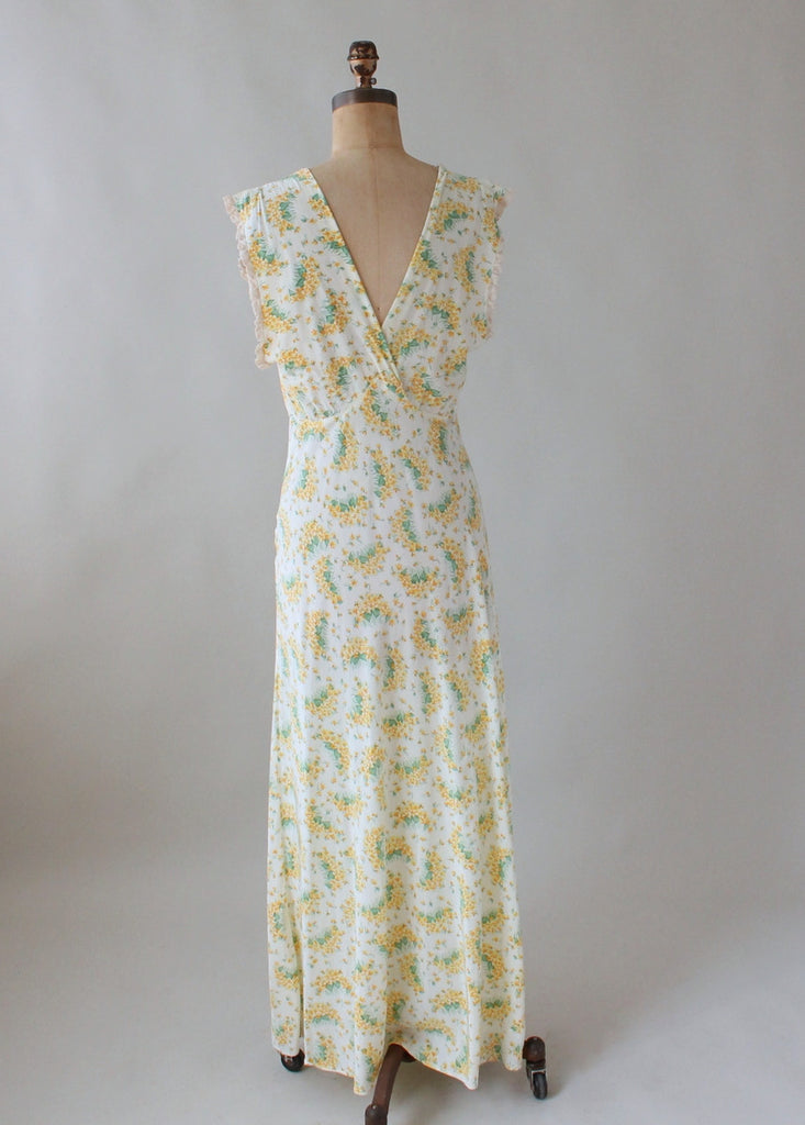 Vintage 1940s Spring Yellow and Green Floral Gown | Raleigh Vintage