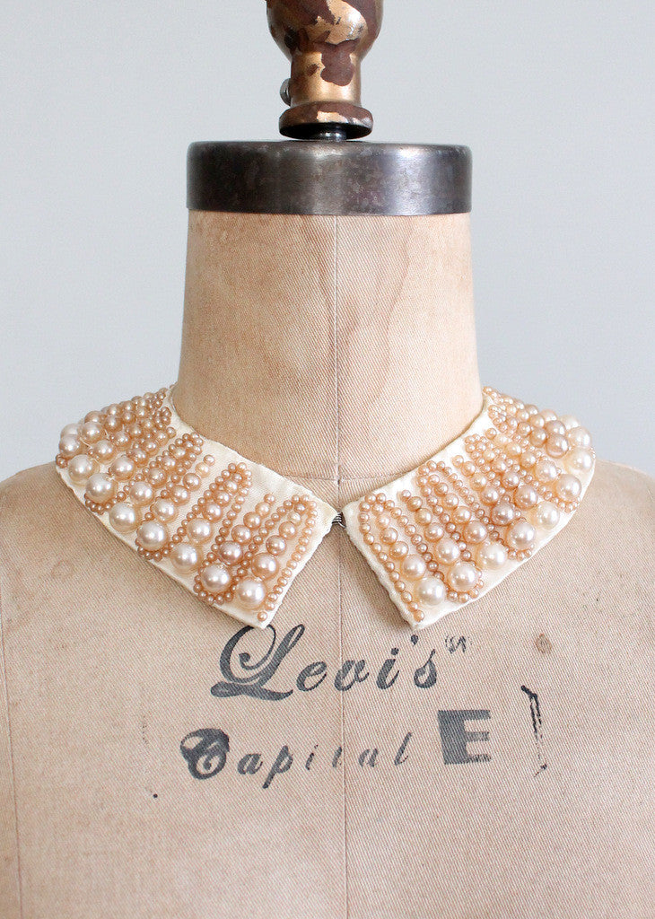 Vintage 1960s Zig Zag Pearl Beaded Sweater Collar - Raleigh Vintage