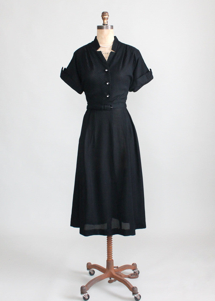 Vintage Early 1950s Black Rayon Pintuck Dress | Raleigh Vintage