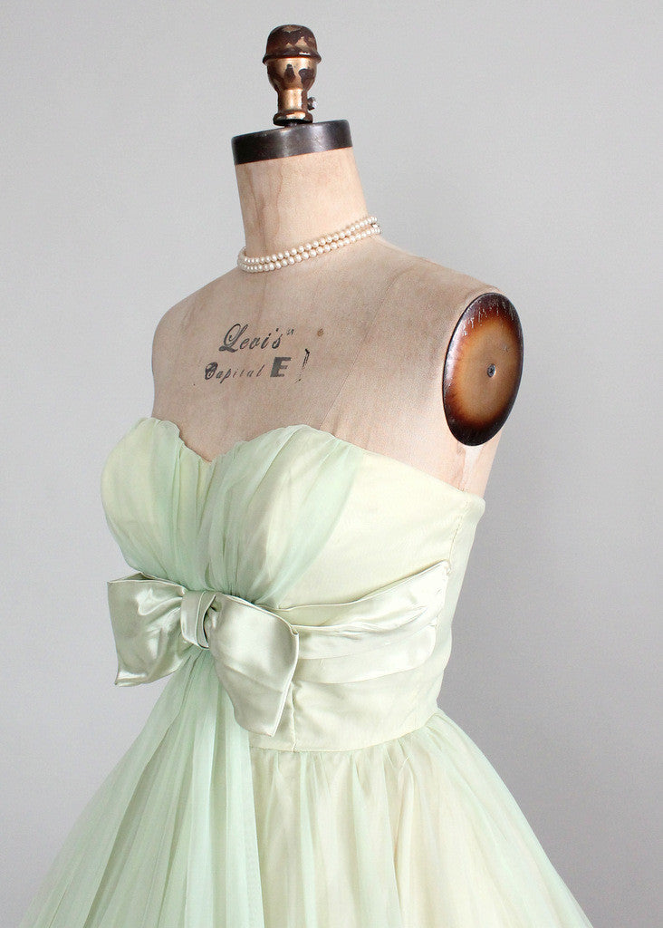 Vintage Early 1960s Minty Green Strapless Prom Dress - Raleigh Vintage