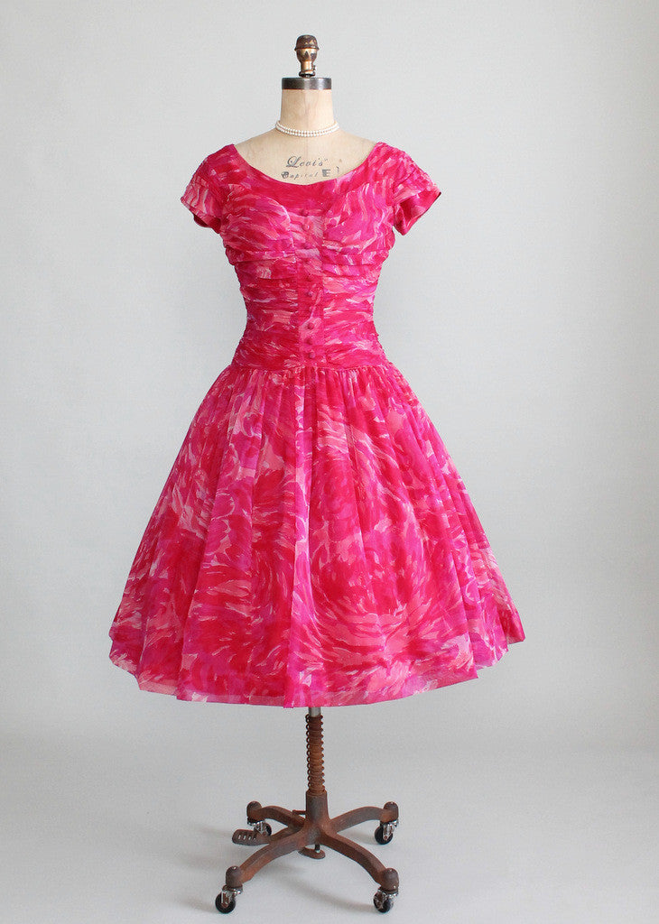 Vintage 1950s Pink Swirl Chiffon Party Dress | Raleigh Vintage