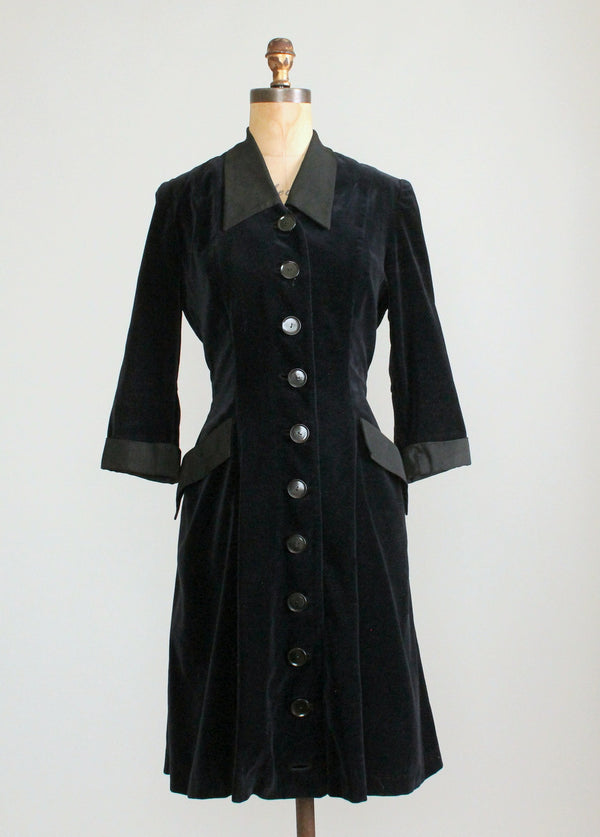 Vintage 1950s Rene Ruth Black Velvet Coat Dress - Raleigh Vintage