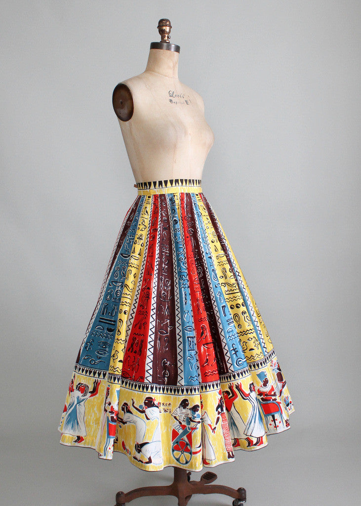 Vintage 1950s Egyptian Hieroglyphs Circle Skirt | Raleigh Vintage