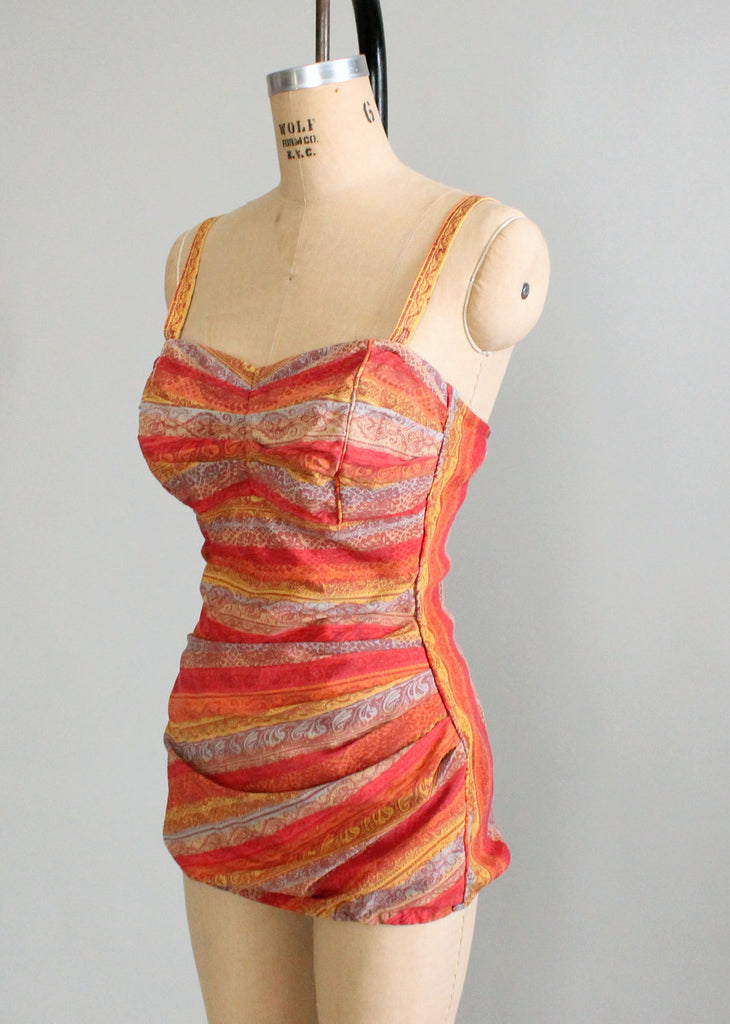 Vintage 1950s Paisley Stripes Roxanne Swimsuit | Raleigh Vintage