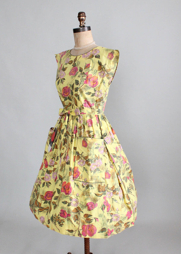 Vintage 1950s Swirl Floral Sketch Wrap Dress NOS - Raleigh Vintage