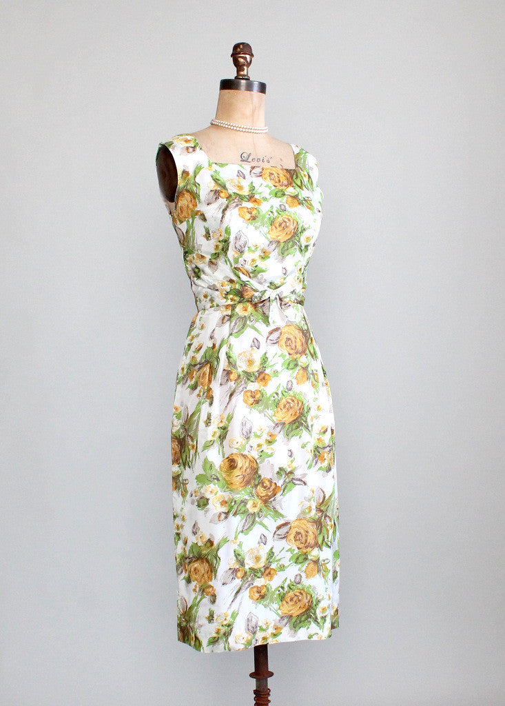 Vintage 1950s Floral Rose Cotton Dress | Raleigh Vintage
