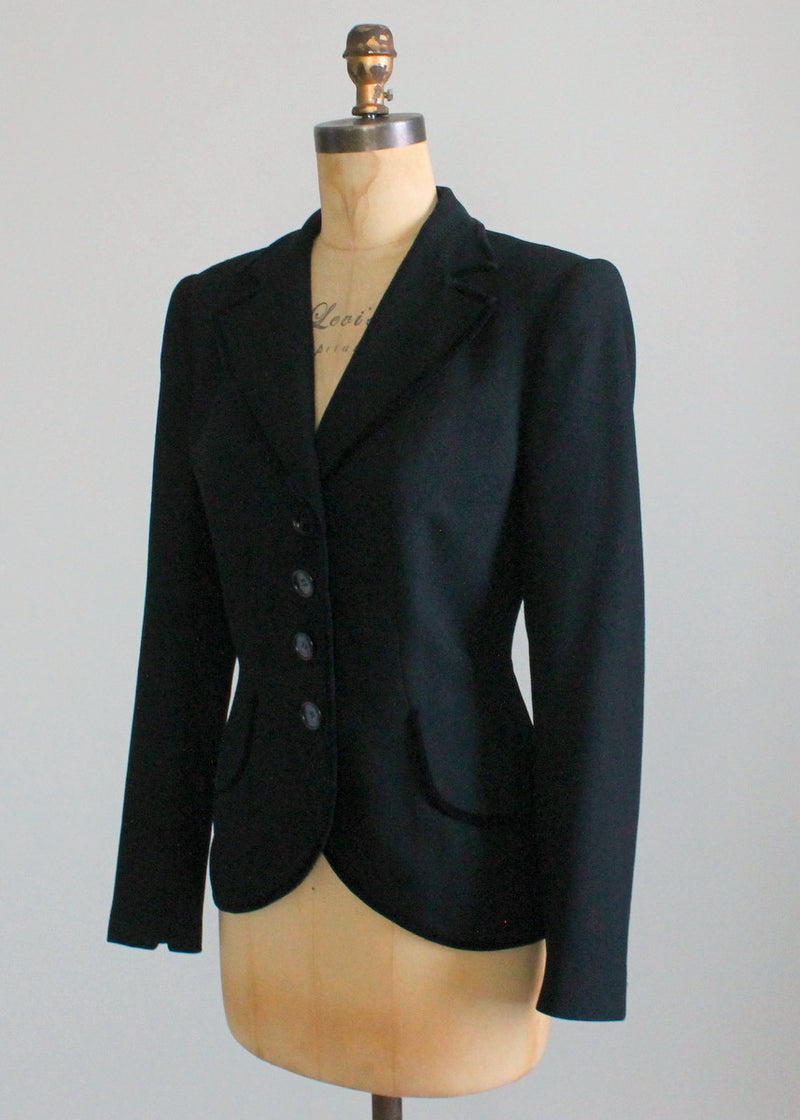 Vintage Early 1950s Tailored Black Wool and Velvet Jacket - Raleigh Vintage