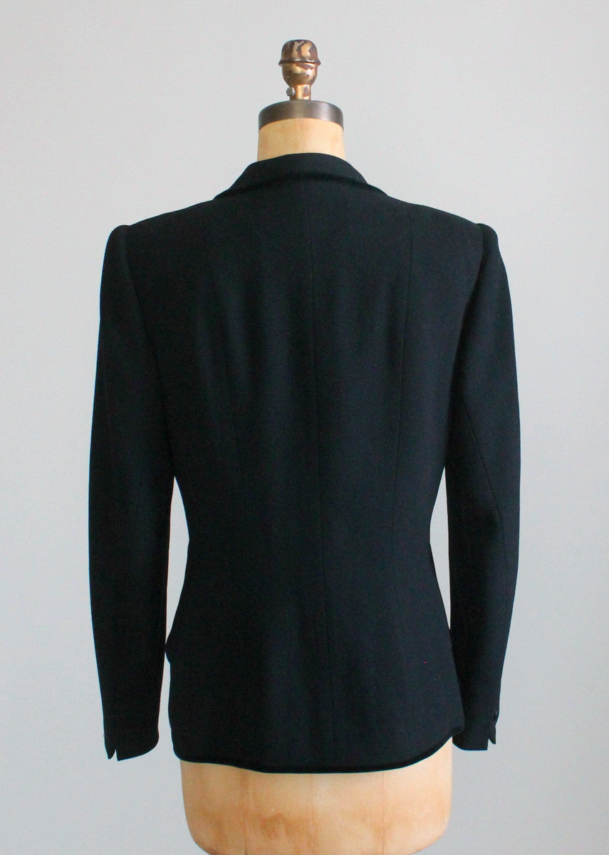 Vintage Early 1950s Tailored Black Wool and Velvet Jacket - Raleigh Vintage