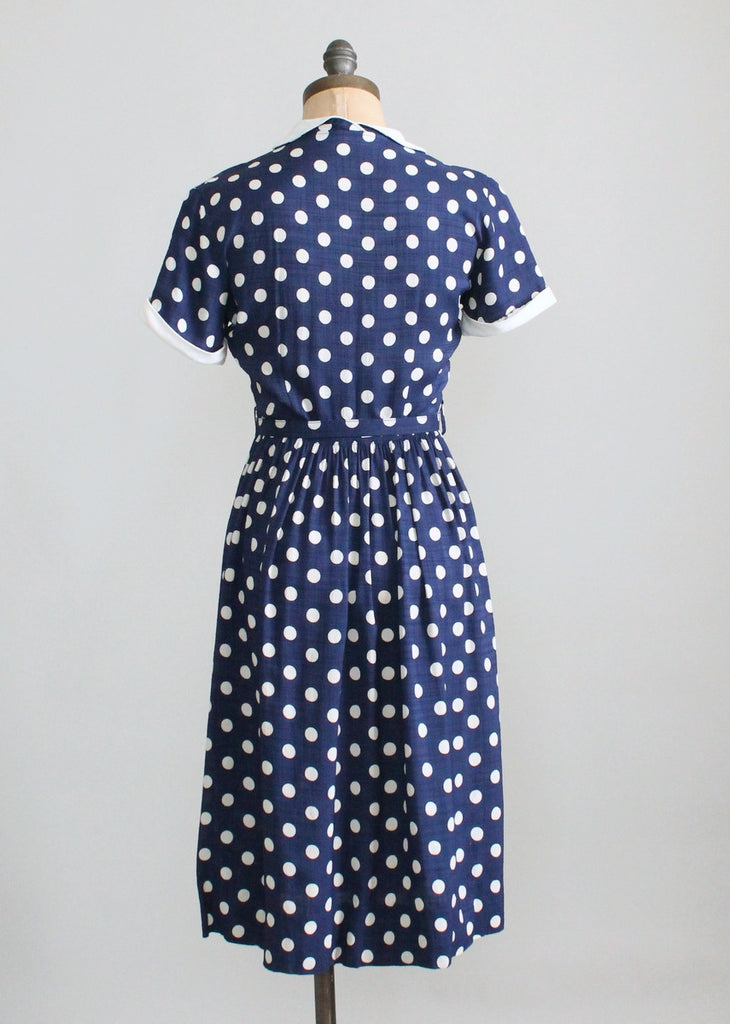 Vintage 1950s Navy and White Polka Dot Day Dress | Raleigh Vintage