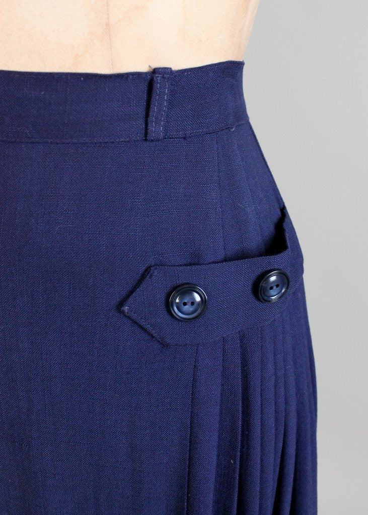 Vintage 1950s Navy Asymmetrical Pleat Skirt - Raleigh Vintage