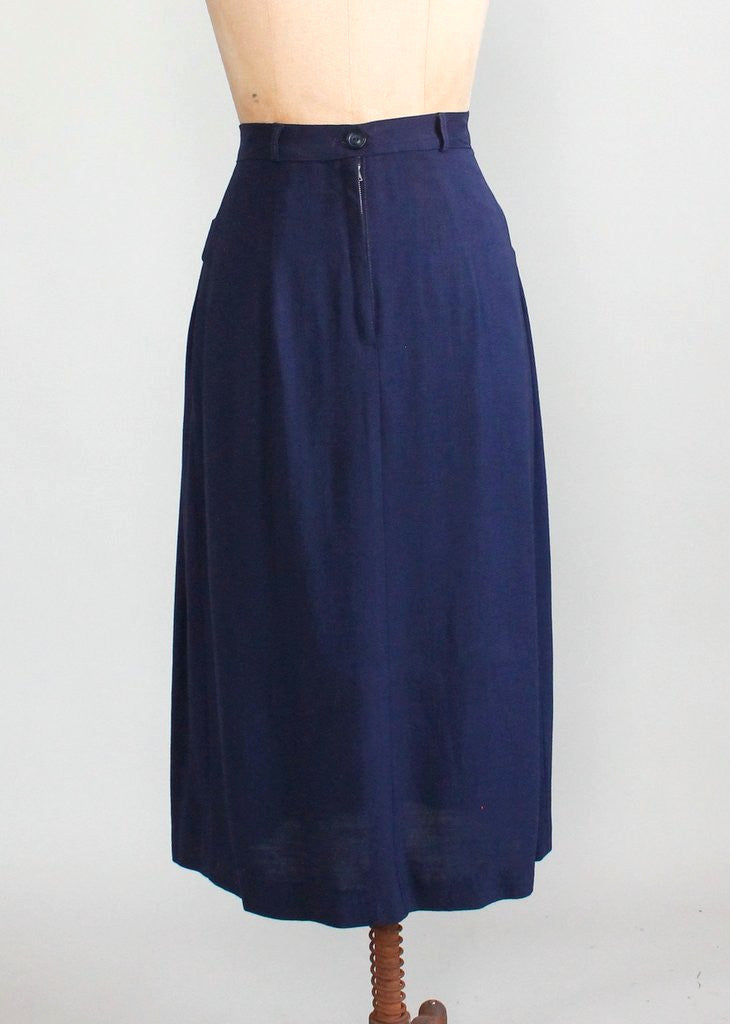 Vintage 1950s Navy Asymmetrical Pleat Skirt - Raleigh Vintage