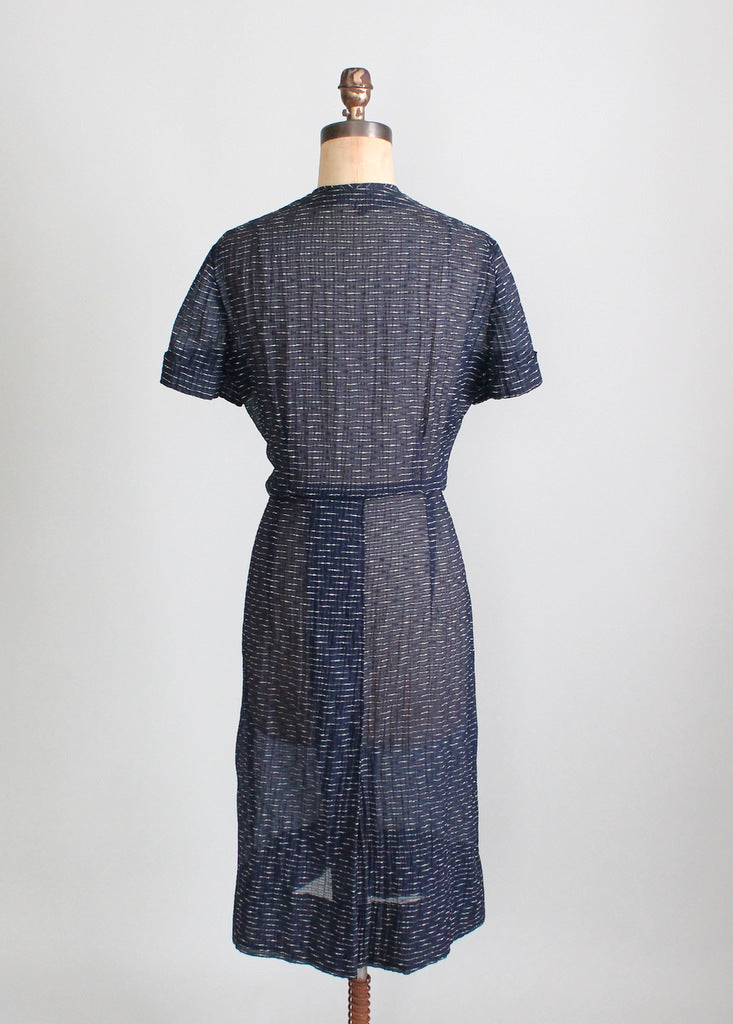 Vintage 1950s Sheer Navy and Gold Shimmer Day Dress - Raleigh Vintage