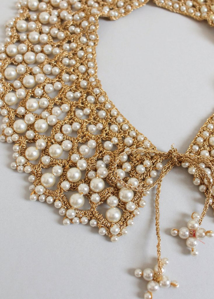 Vintage 1950s Pearls and Gold Woven Collar - Raleigh Vintage