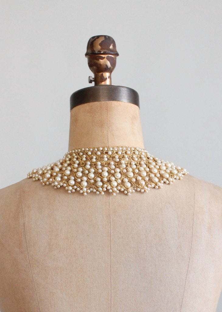 Vintage 1950s Pearls and Gold Woven Collar - Raleigh Vintage