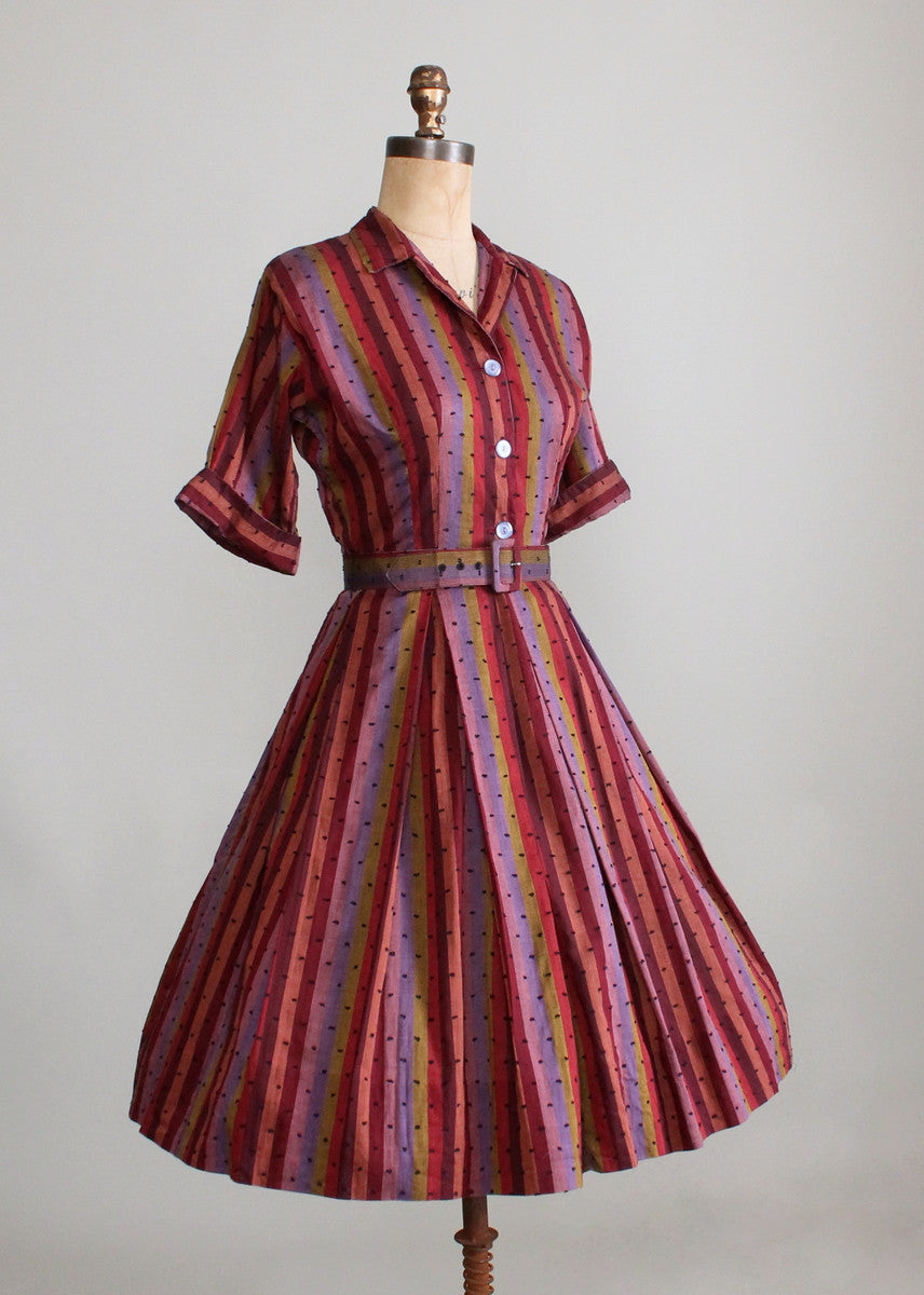 Vintage 1950s Striped Pom Pom Cotton Day Dress - Raleigh Vintage