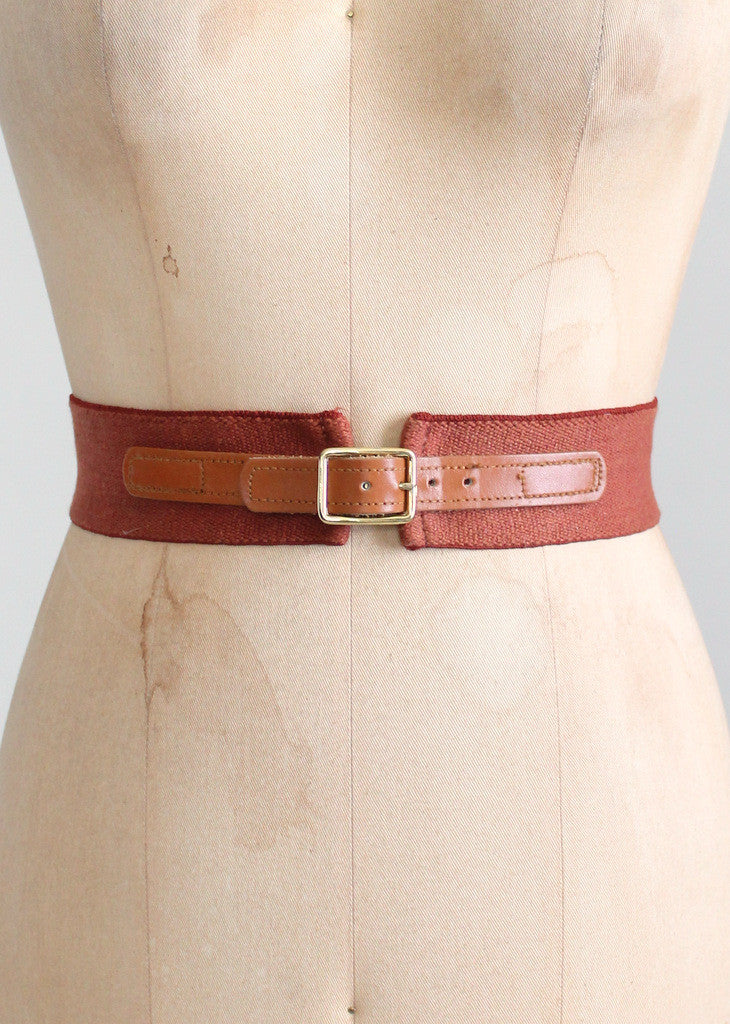 Vintage Leather and Cotton Wide Cinch Waist Belt - Raleigh Vintage