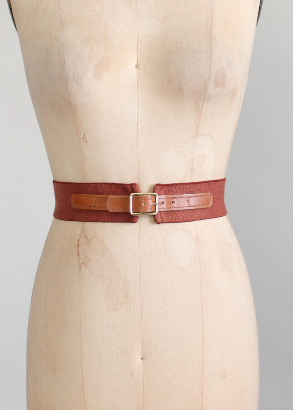 Vintage Leather and Cotton Wide Cinch Waist Belt - Raleigh Vintage