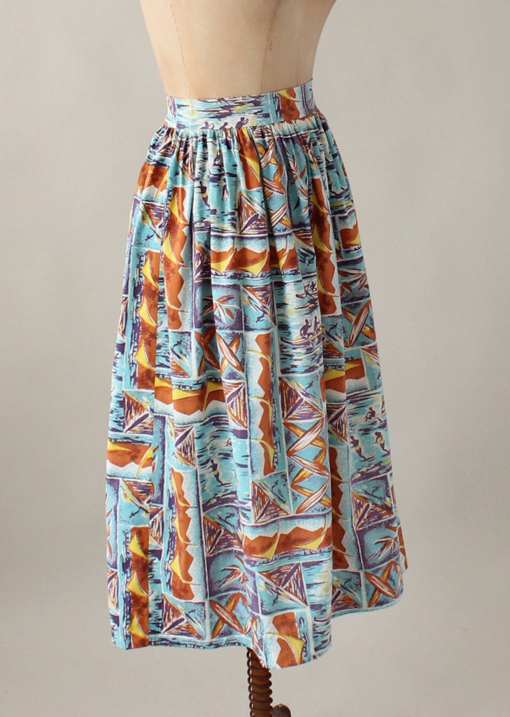 Vintage 1950s Surfer Tiki Print Skirt | Raleigh Vintage