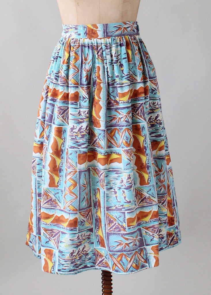 Vintage 1950s Surfer Tiki Print Skirt | Raleigh Vintage