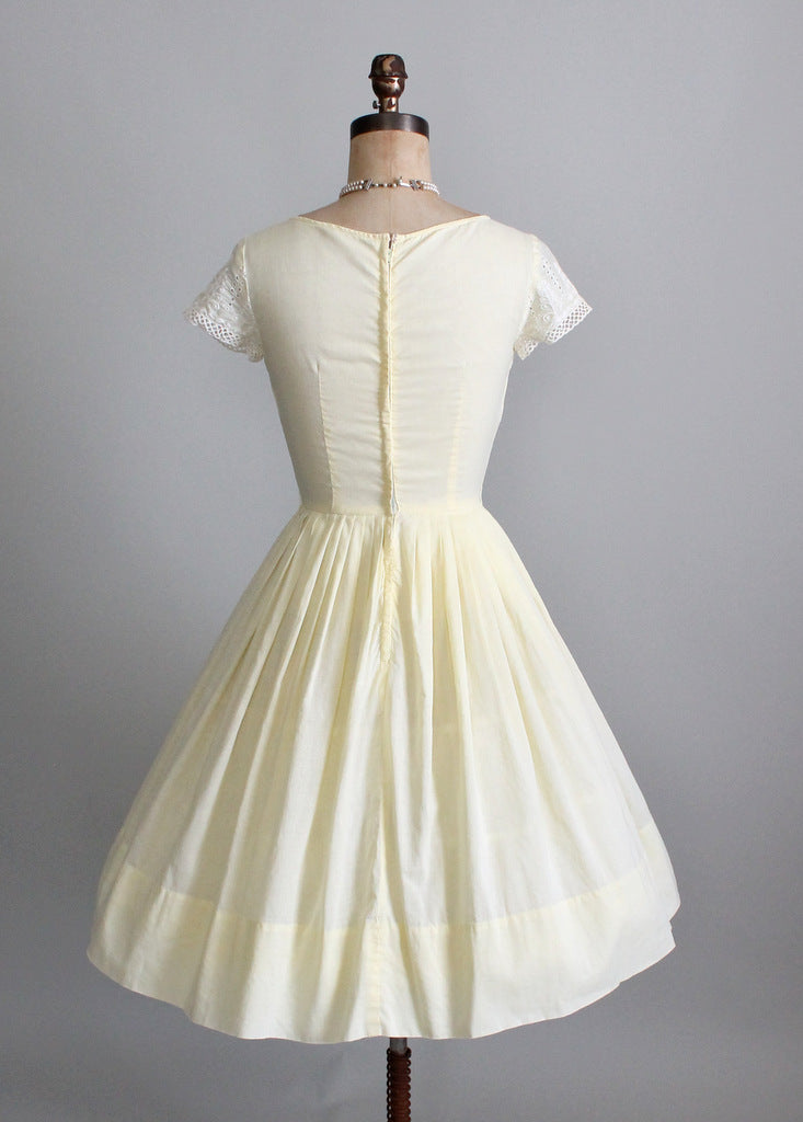 Vintage 1950s Yellow Eyelet Cotton Day Dress - Raleigh Vintage
