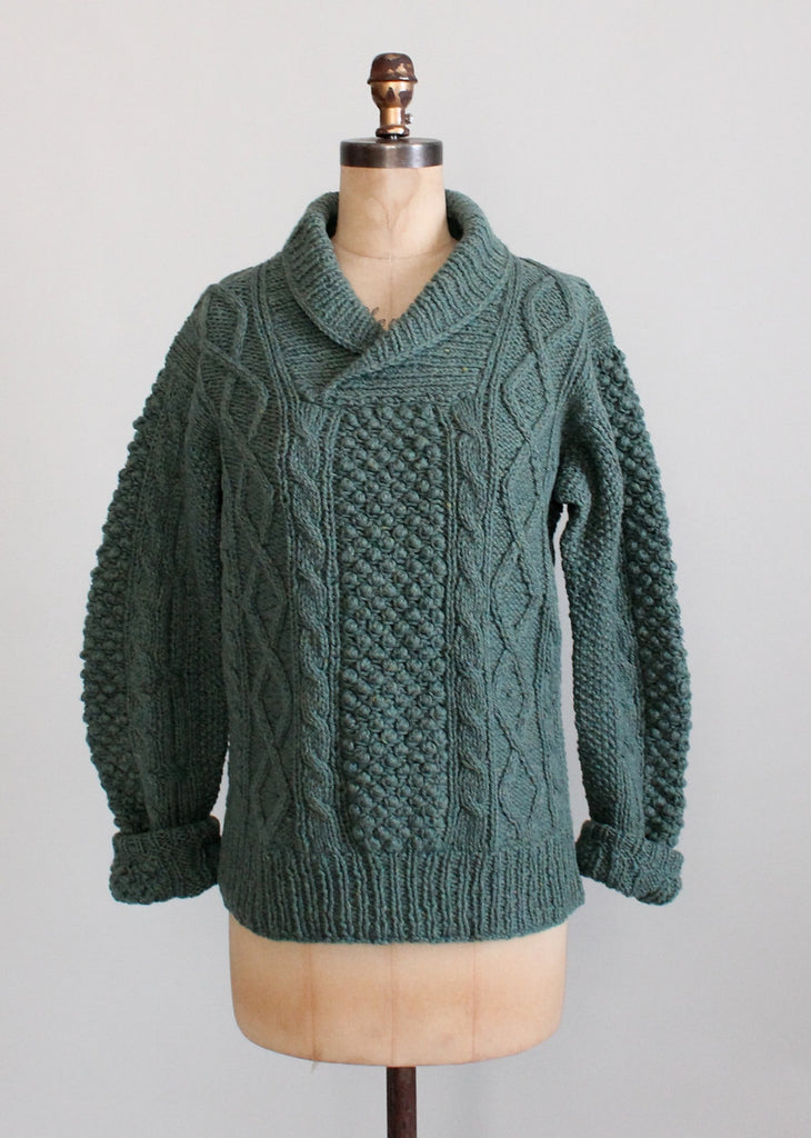 Vintage 1960s Blue Cable Knit Shawl Collar Fisherman Sweater | Raleigh ...