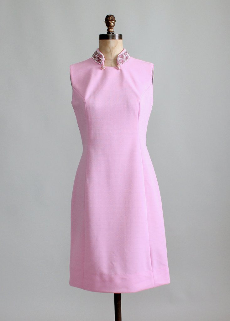 Vintage 1960s MOD Beaded Collar Pink Party Dress | Raleigh Vintage