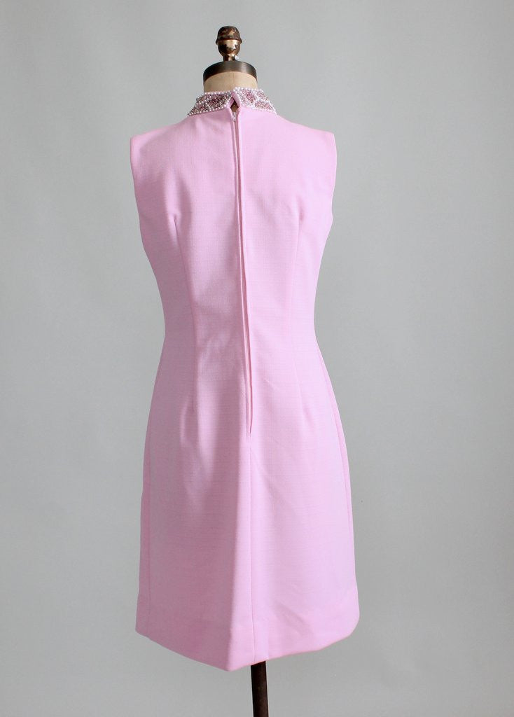 Vintage 1960s MOD Beaded Collar Pink Party Dress - Raleigh Vintage