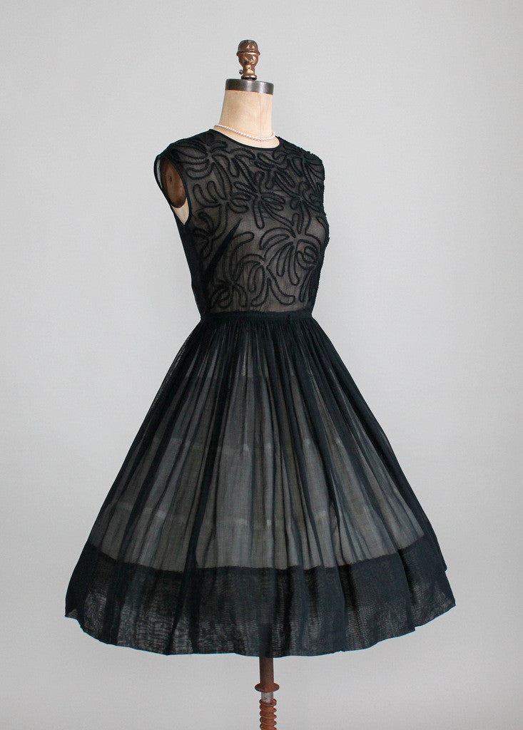 Vintage 1950s Sheer Black Soutache Dress | Raleigh Vintage