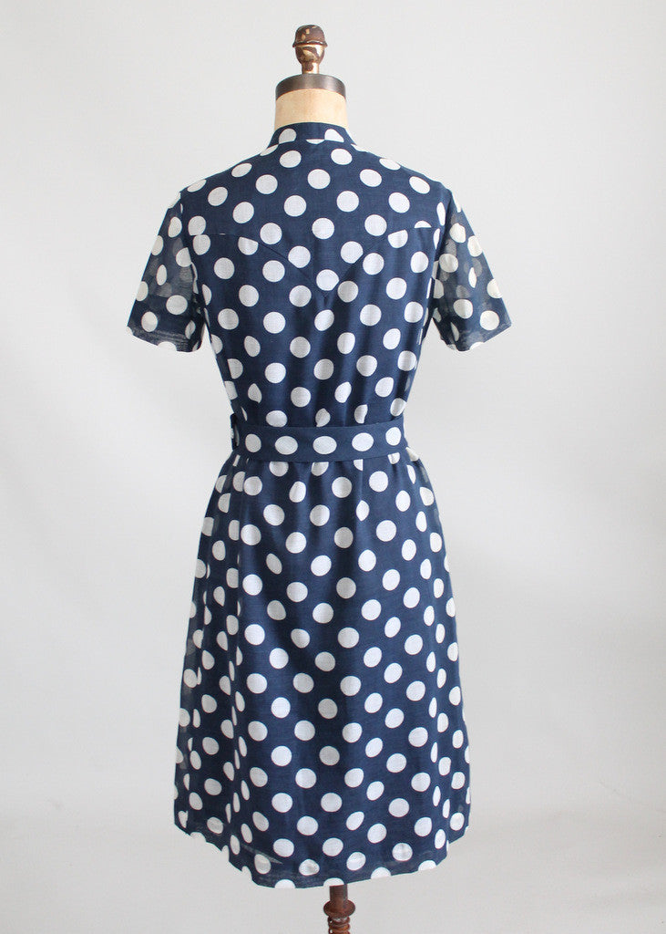 Vintage 1960s Rona Navy Polka Dot Shirt Dress - Raleigh Vintage