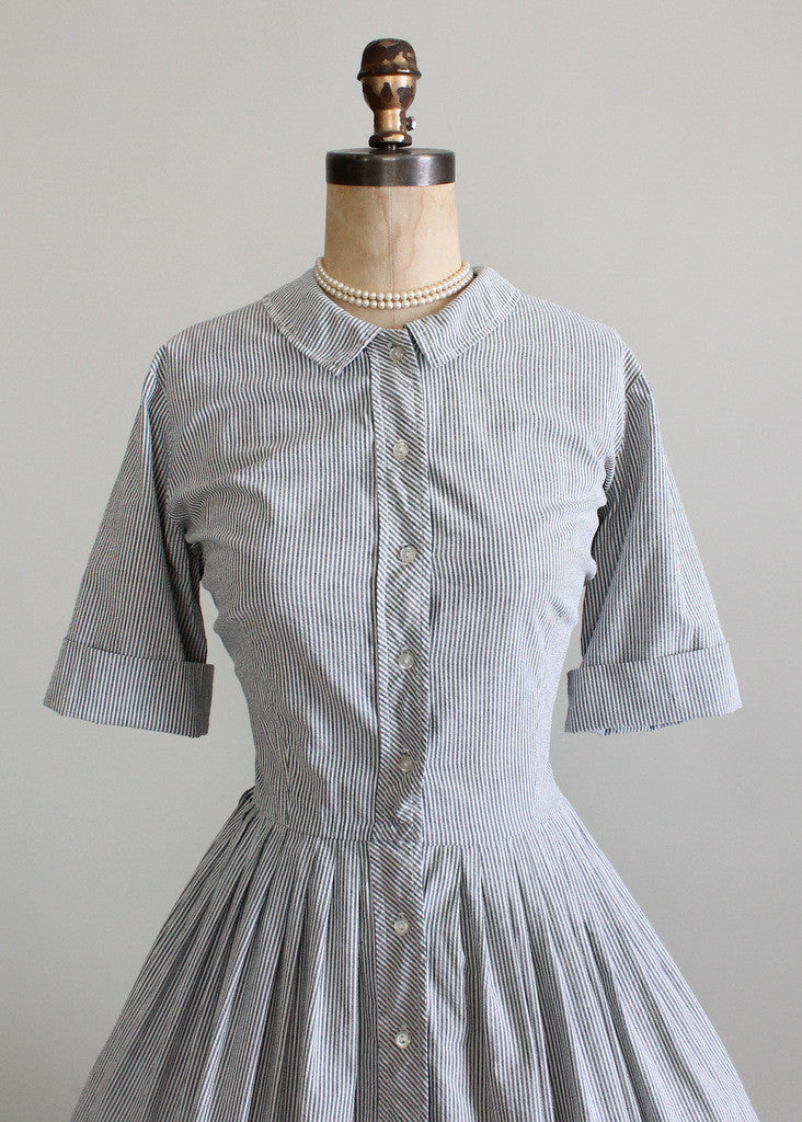 Vintage 1960s Grey and White Seersucker Dress | Raleigh Vintage