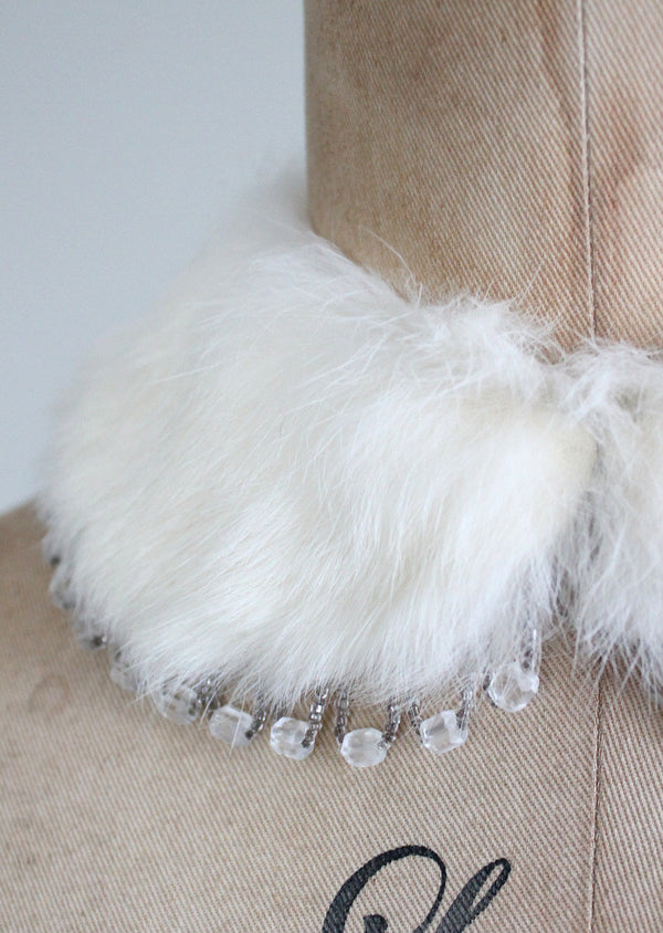 Vintage 1950s White Fur and Beaded Collar - Raleigh Vintage
