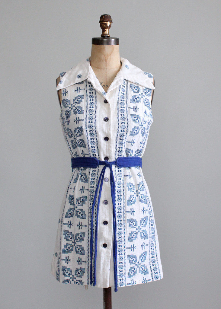 Vintage 1960s Blue and White Belted Tunic - Raleigh Vintage