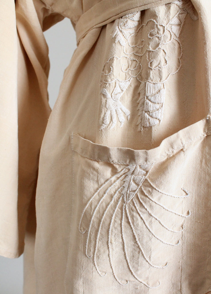 Vintage 1960s Neutrals Embroidered Kimono Robe | Raleigh Vintage