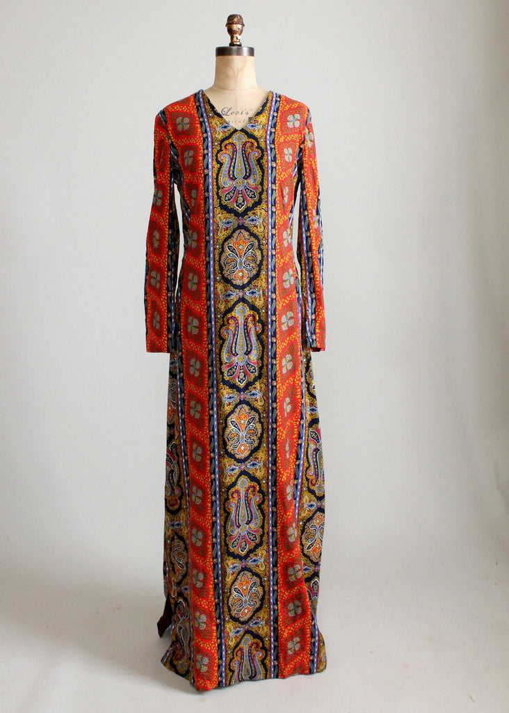 Vintage 1960s Colorful Paisley Print Caftan Dress | Raleigh Vintage