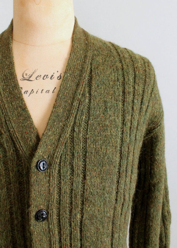 Vintage 1960s Mens Green Cable Knit Cardigan | Raleigh Vintage