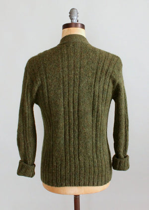 Vintage 1960s Mens Green Cable Knit Cardigan