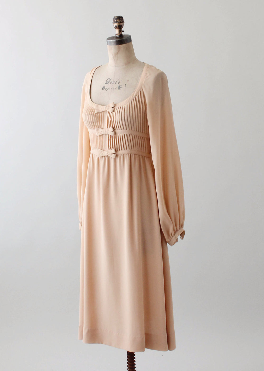 Vintage 1970s Albert Nipon Nude Silk Dress - Raleigh Vintage