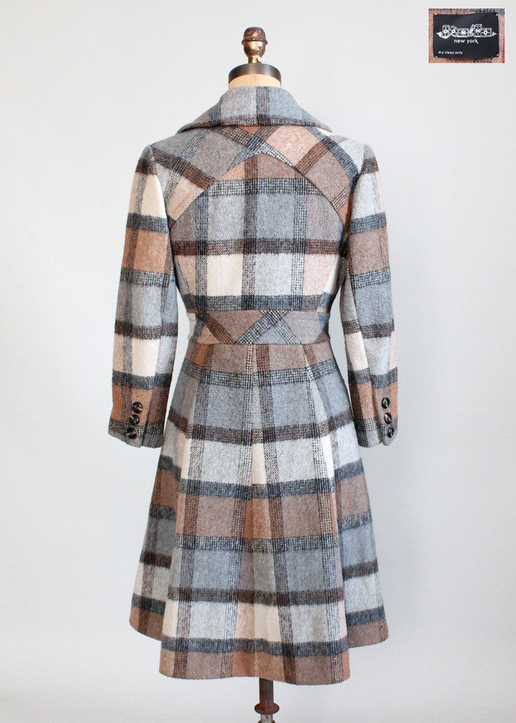 Vintage 1970s Grey and Brown Plaid Princess Winter Coat - Raleigh Vintage