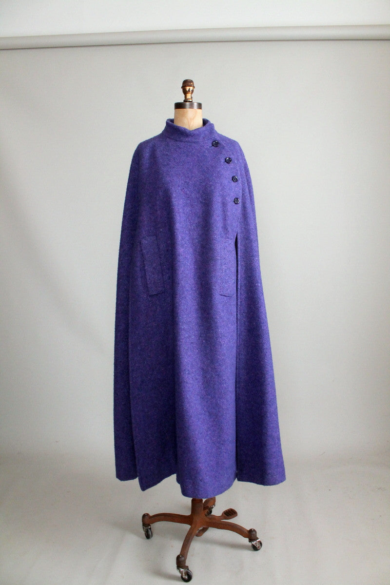Vintage 1970s Hourihan Irish Purple Wool Long Cape - Raleigh Vintage