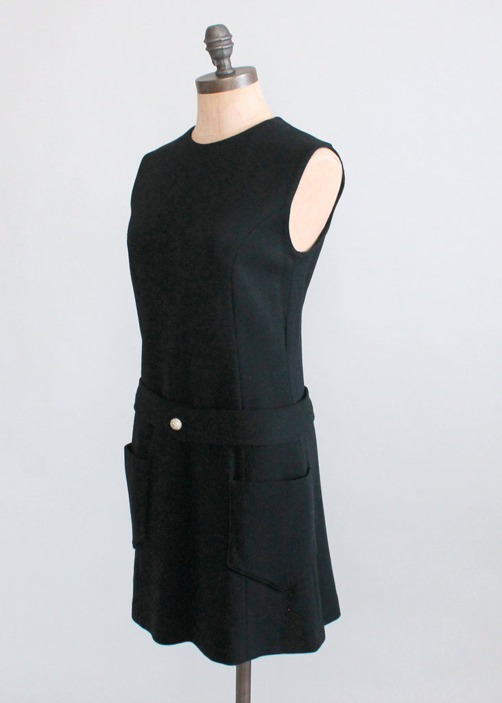 Vintage Early 1970s Black Wool Mod Mini Dress | Raleigh Vintage