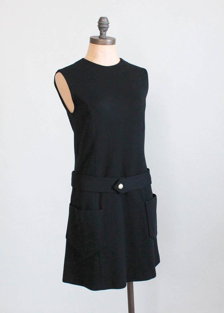 Vintage Early 1970s Black Wool Mod Mini Dress | Raleigh Vintage