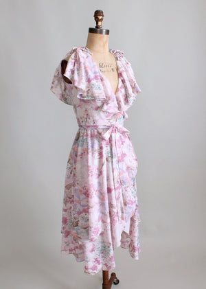Vintage 1970s Pastel Floral Wrap Dress - Raleigh Vintage