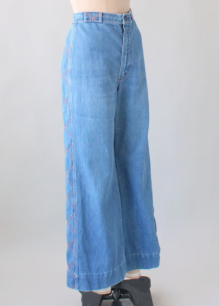 Vintage 1970s Wrangler Bell Bottoms with Stitched Sides | Raleigh Vintage