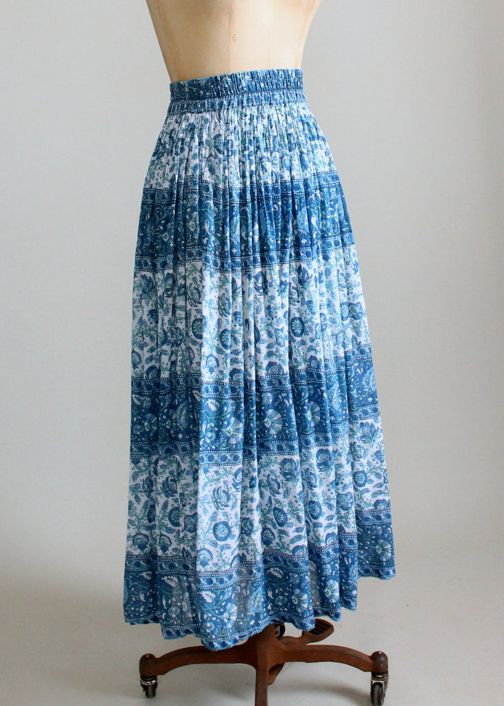 Vintage 1970s Blue Floral Indian Cotton Skirt | Raleigh Vintage