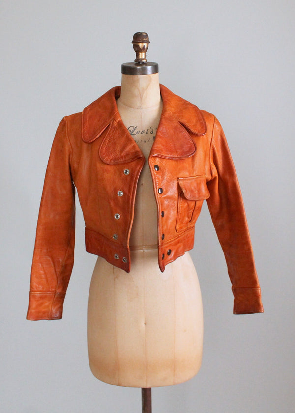 Vintage 1970s Brown Leather Cropped Jacket - Raleigh Vintage