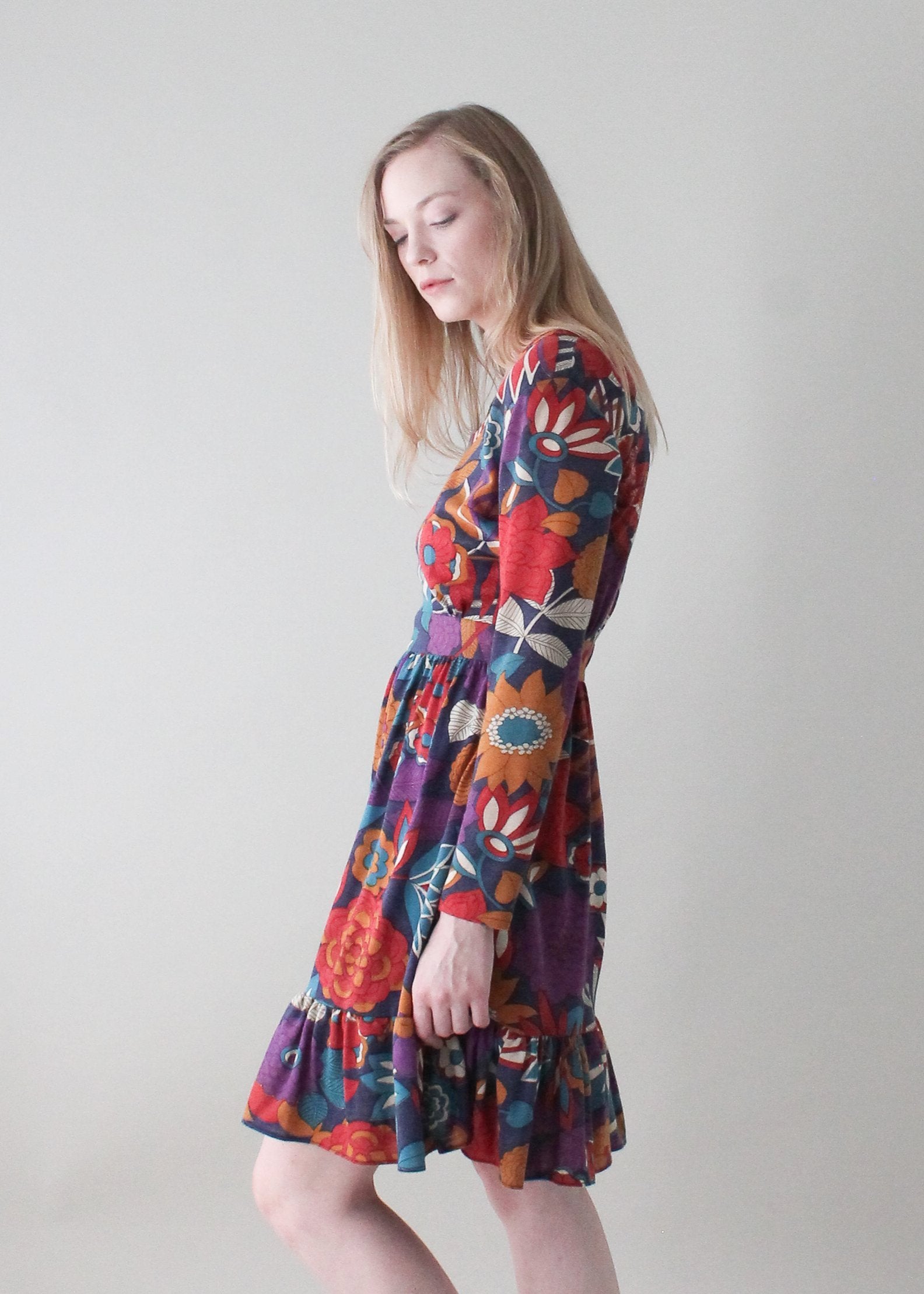 Vintage 1970s Fall Florals Cotton Dress