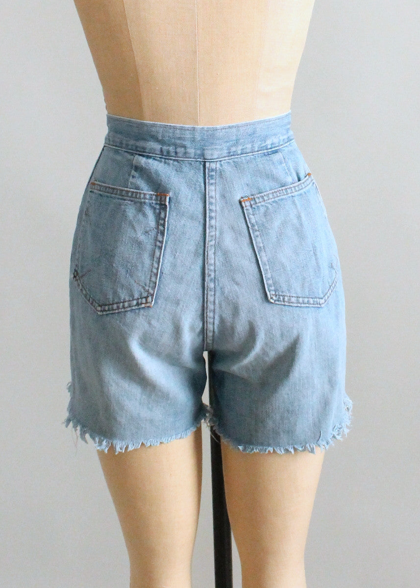 Vintage 1970s Double Zip High Waist Denim Shorts - Raleigh Vintage