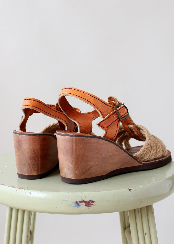 Vintage 1970s Jute and Leather Wedge Sandals | Raleigh Vintage