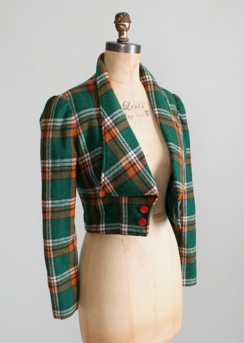 Vintage 1970s Plaid Wool Tuxedo Style Jacket - Raleigh Vintage