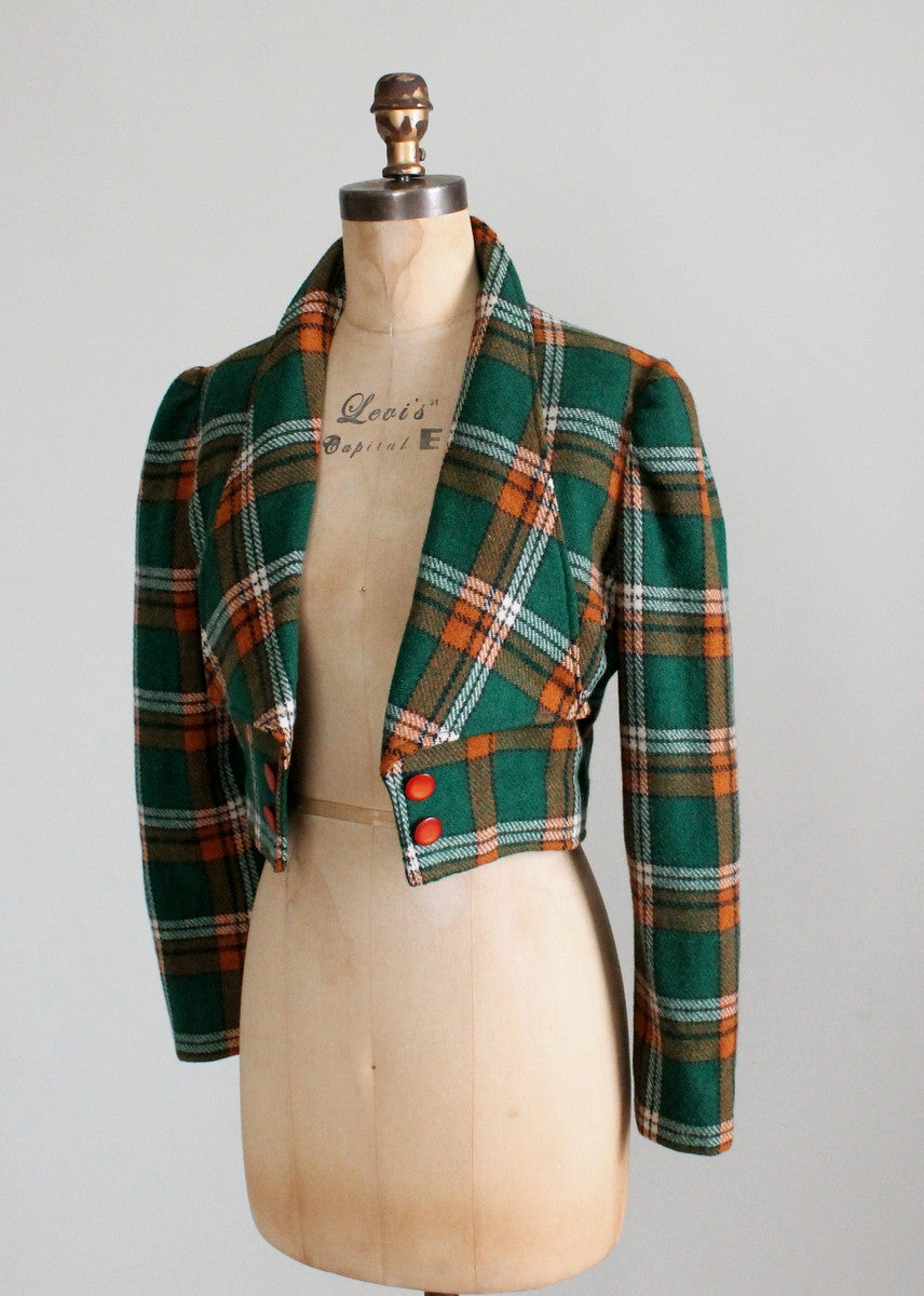 Vintage 1970s Plaid Wool Tuxedo Style Jacket - Raleigh Vintage